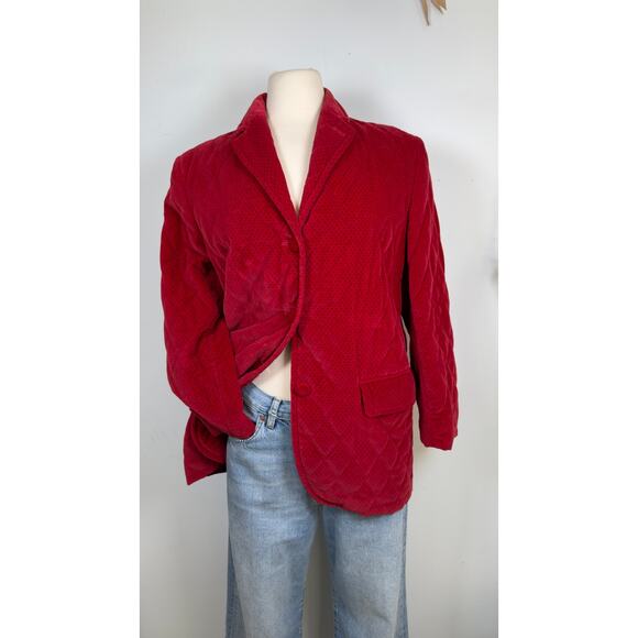 VTG Emporio Armani Red Quilted Velvet Blazer for Women |Designer Jacket Size 44 - Picture 1 of 7